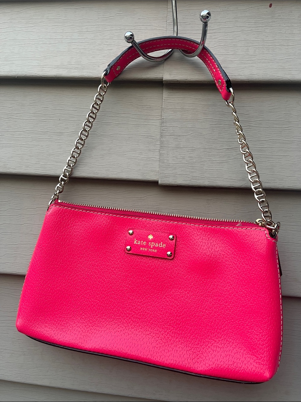 kate spade Hot Pink Leather Shoulder Bag with Gold Chain